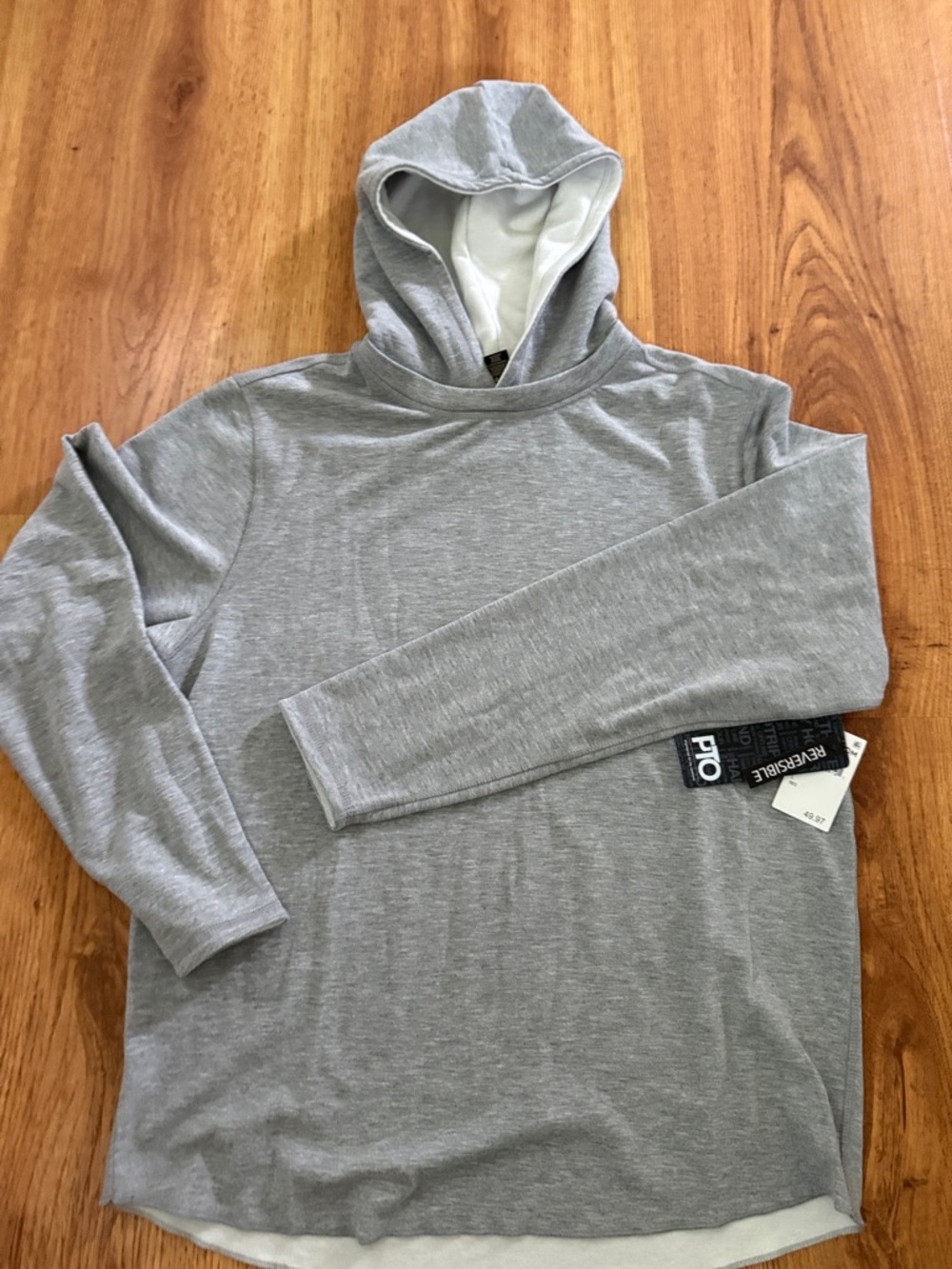 t/o Reversible Hooded Long-Sleeve Shirt in Light Gray